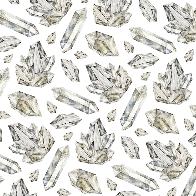 Vector magische kristallen voor lithomantie halfedelsteenen waterverf naadloos patroon esoterische tekens