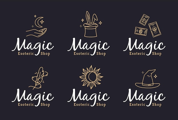 Magische logo's in doodle-stijl voor een esoterische winkel