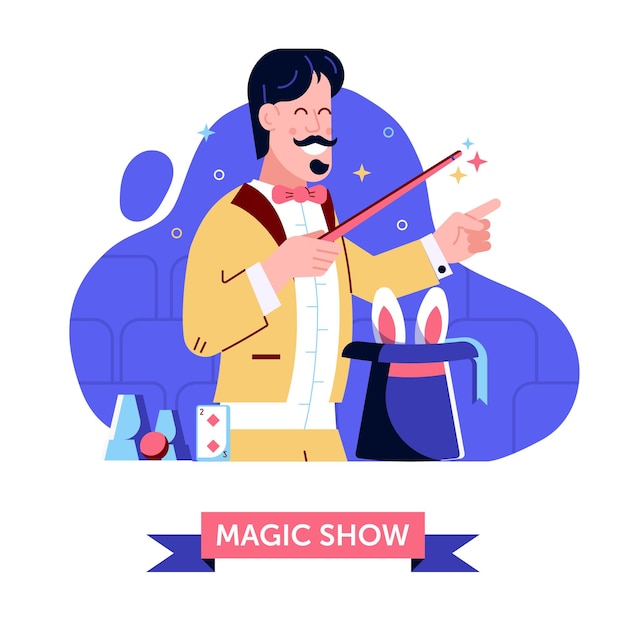 Vector magische show met magische hoed en konijn