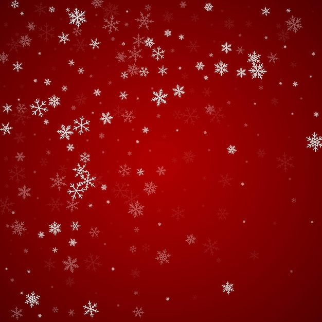 Magische sneeuwval kerst achtergrond subtiele vliegende sneeuwvlokken en sterren op kerstrood