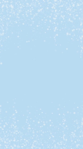 Magische vallende sneeuw Kerst achtergrond Subtiele vliegende sneeuwvlokken en sterren op lichtblauwe winter achtergrond Magische vallende sneeuw vakantie landschap Verticale vectorillustratie