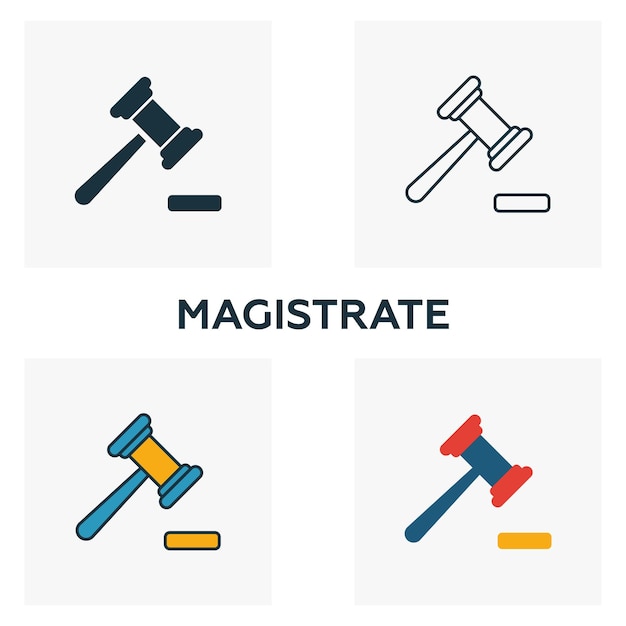 Magistrate icon set Four elements in diferent styles from business icons collection Creative magistrate icons filled outline colored and flat symbols