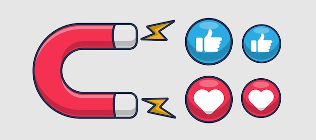 Magnet and social media reaction icon illustration