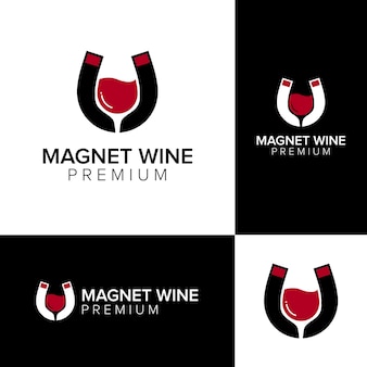 Modello di vettore dell'icona del logo dello spazio negativo del vino del magnete