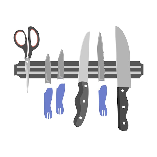 Magnetische houder voor messen en scharen keuken spullen keukengerei om te koken clip art items voor het maken van huis of restaurant composities vector illustratie in vlakke stijl geïsoleerd element
