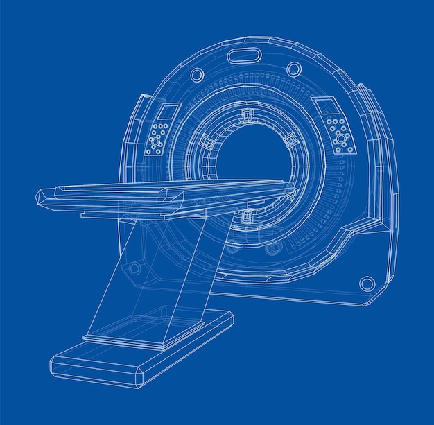 Magnetische resonantie beeldvorming of mri. draadframe-stijl. vector 3d-rendering