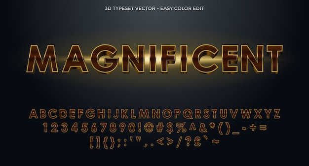 Vector magnificent 3d alphabet with numbers and symbols