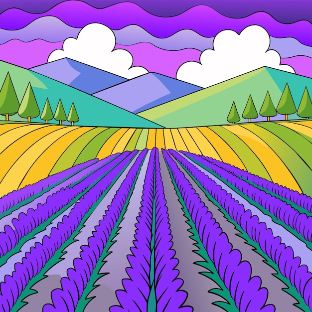 Vector magnificent lavender fields vector illustration