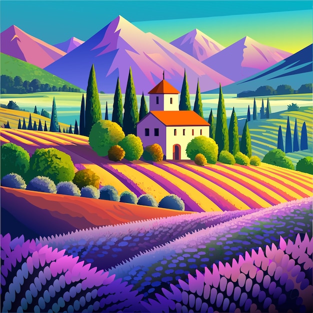 Vector magnificent lavender fields vector illustration