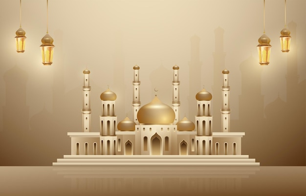 Magnificent Mosque In Gold Dome and Gold Lantern