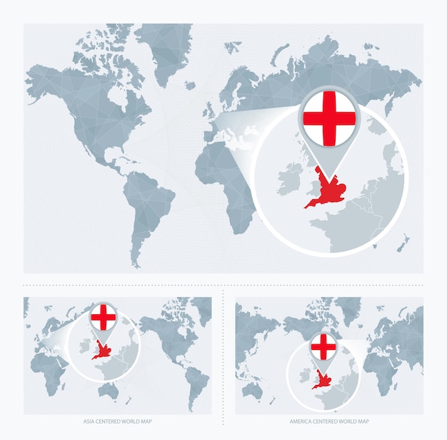 Magnified England over Map of the World