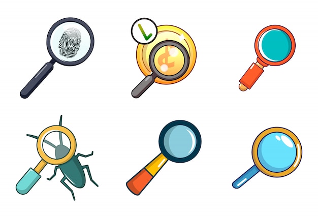 Magnified glass icon set. cartoon set of magnified glass vector icons set isolated