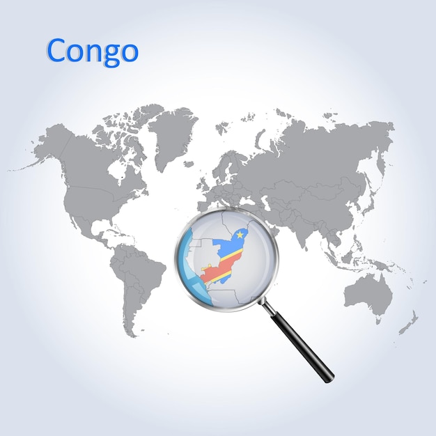 Magnified map Congo with the flag of Congo enlargement of maps Vector Art