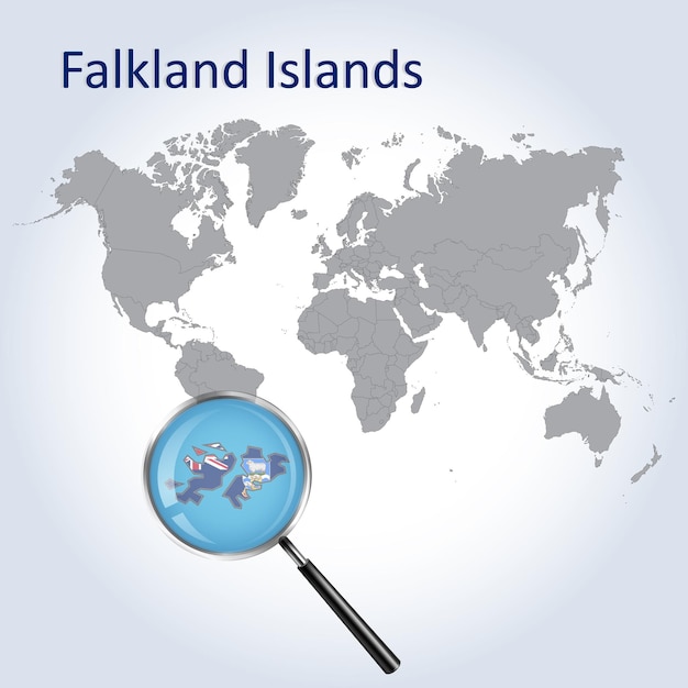 Magnified map Falkland Islands with the flag of Falkland Islands enlargement of maps Vector Art