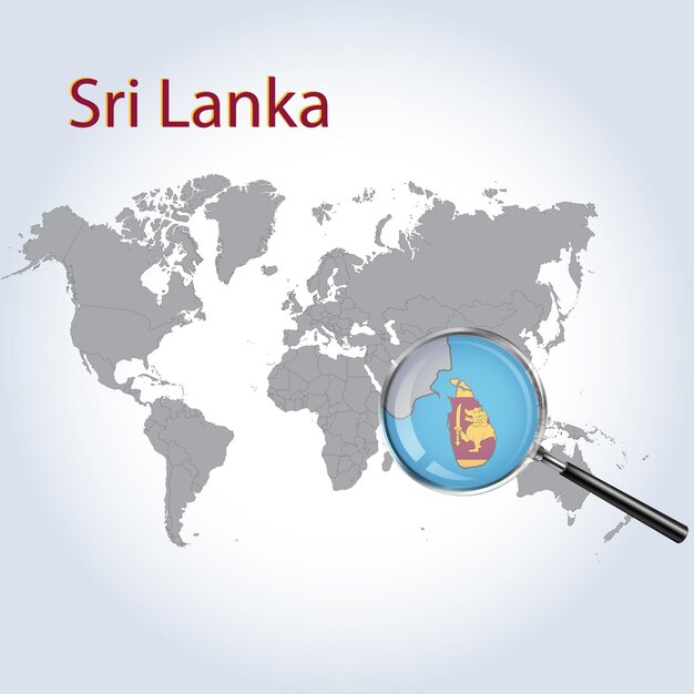 Magnified map Sri Lanka with the flag of Sri Lanka enlargement of maps Vector Art