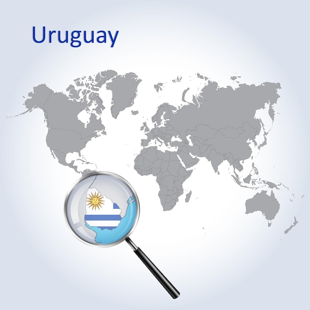 Magnified map Uruguay with the flag of Uruguay enlargement of maps Vector Art