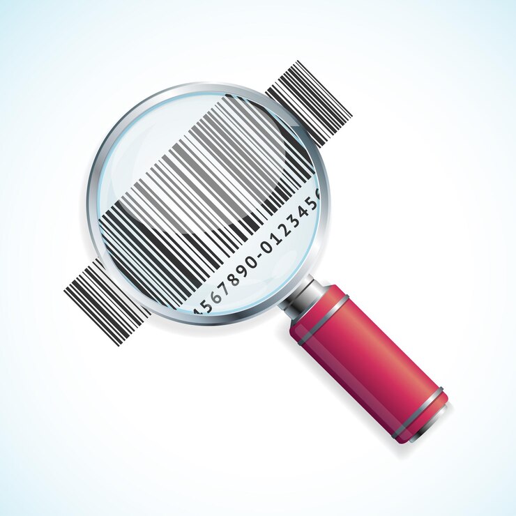 Vector magnifier and barcode isolated. business symbol