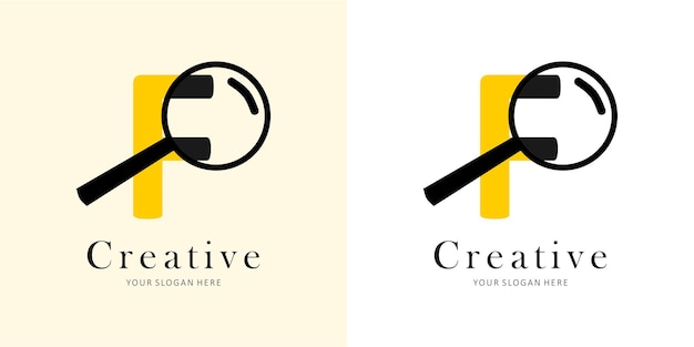 Magnifier logo design with letter f