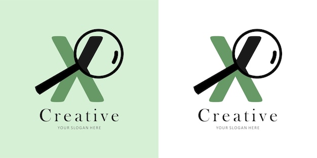 Lente di ingrandimento logo design con lettera x