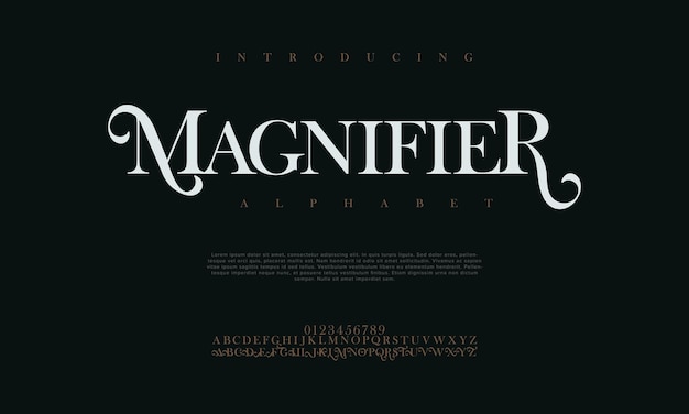 Magnifier premium luxury elegant alphabet letters and numbers Elegant wedding typography classic