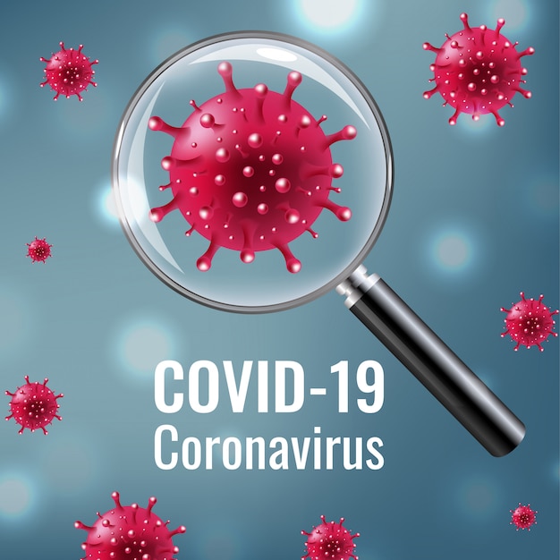 Lente d'ingrandimento con coronavirus covid 19