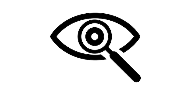 Magnifier with eye vector icon on white background. Icon for web design.