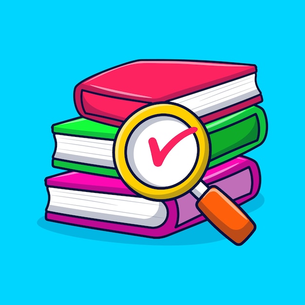 Vector magnifying glass and book doodle with colored hand drawn style