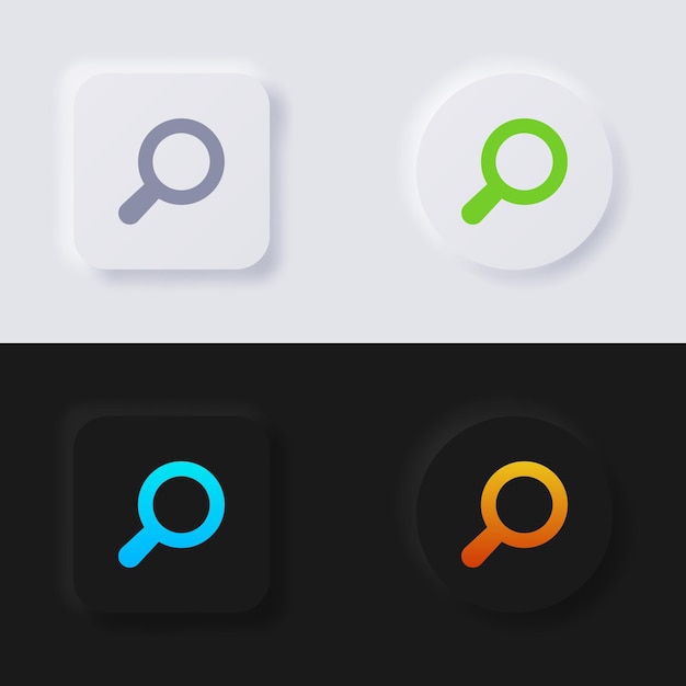 magnifying glass button icon set multicolor neumorphism button soft ui design for web design application ui and more button vector