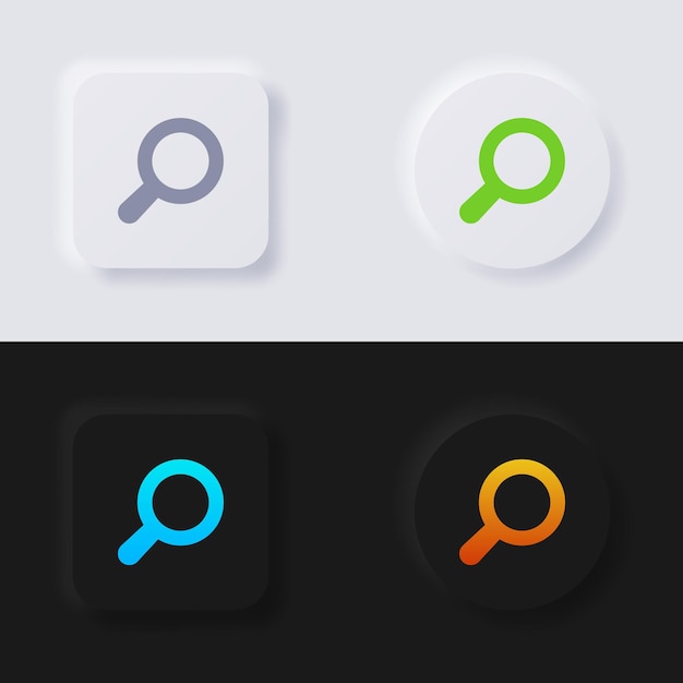 Magnifying glass button icon set multicolor neumorphism button soft ui design for web design application ui and more button vector