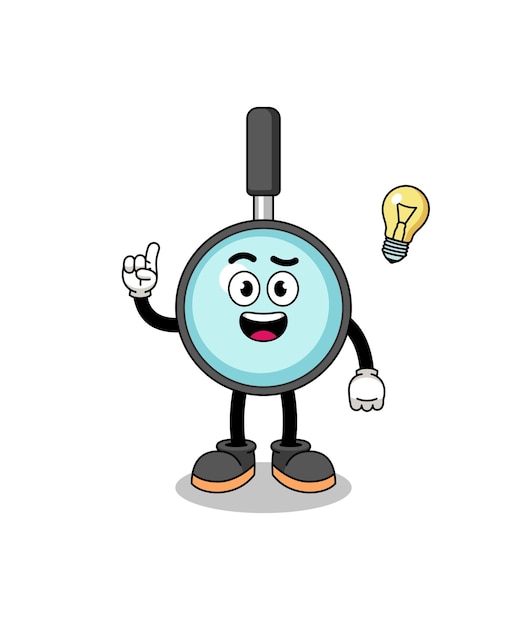 Magnifying glass cartoon with get an idea pose