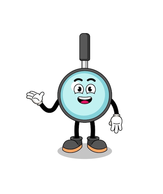 Magnifying glass cartoon with welcome pose
