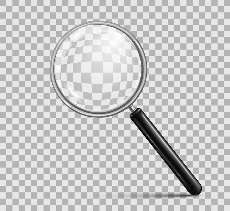 Vector magnifying glass on checkered background