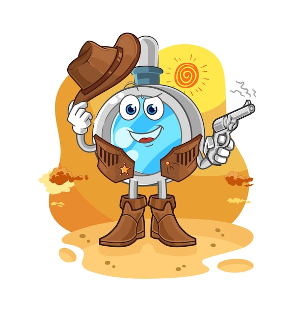 Magnifying glass cowboy with gun character vector