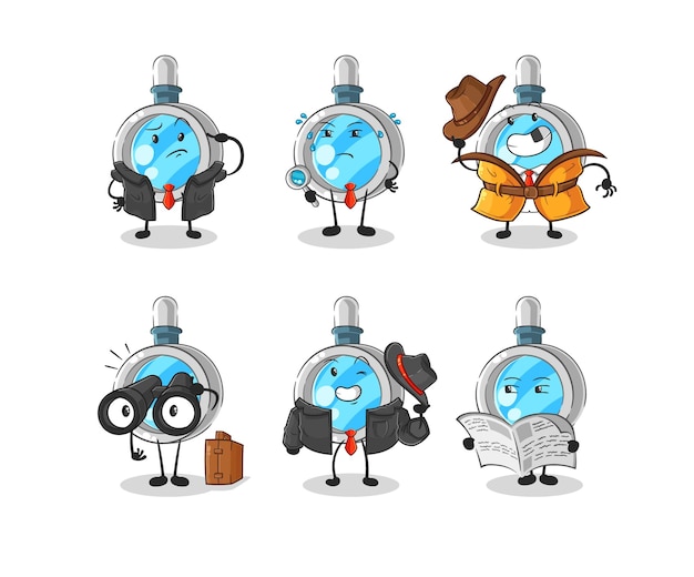 Magnifying glass detective group character cartoon mascot vector