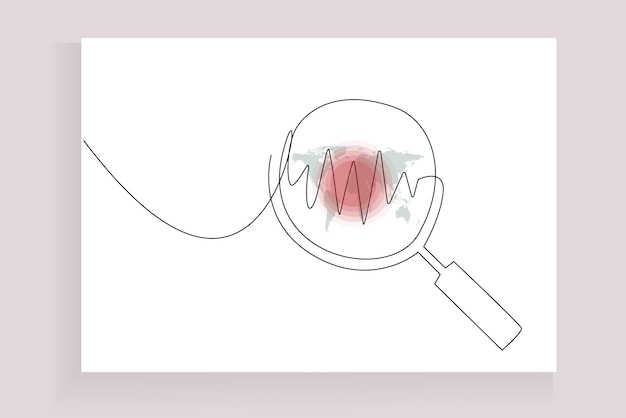 magnifying glass earthquake research signal danger line drawing