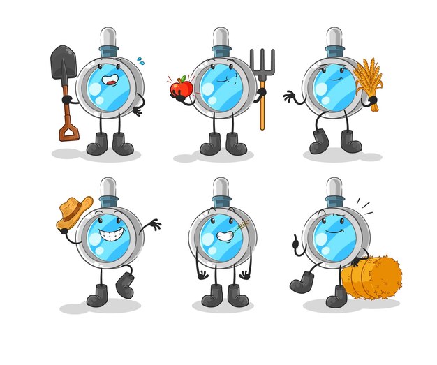 Magnifying glass farmer group character cartoon mascot vector