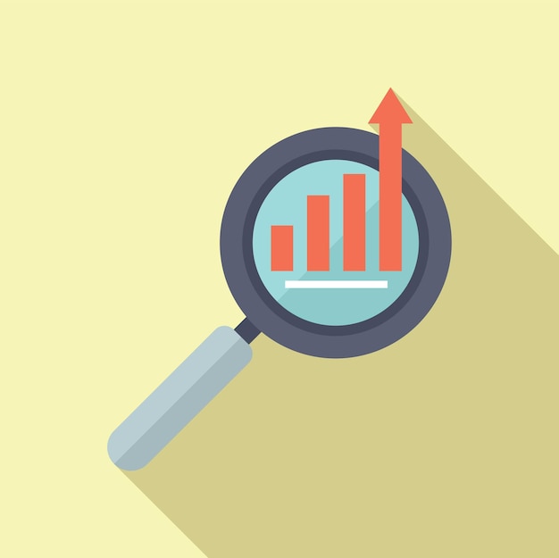 Vector magnifying glass focusing on a rising graph symbolizing business growth