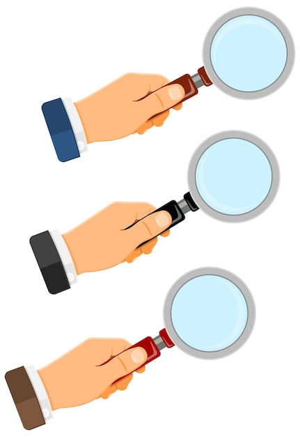 Vector magnifying glass in hands