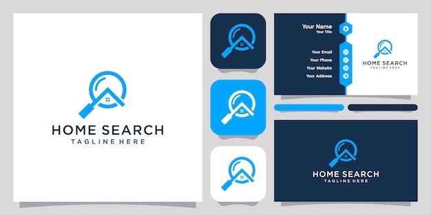 Magnifying glass and home logo design icon symbol  template and business card design