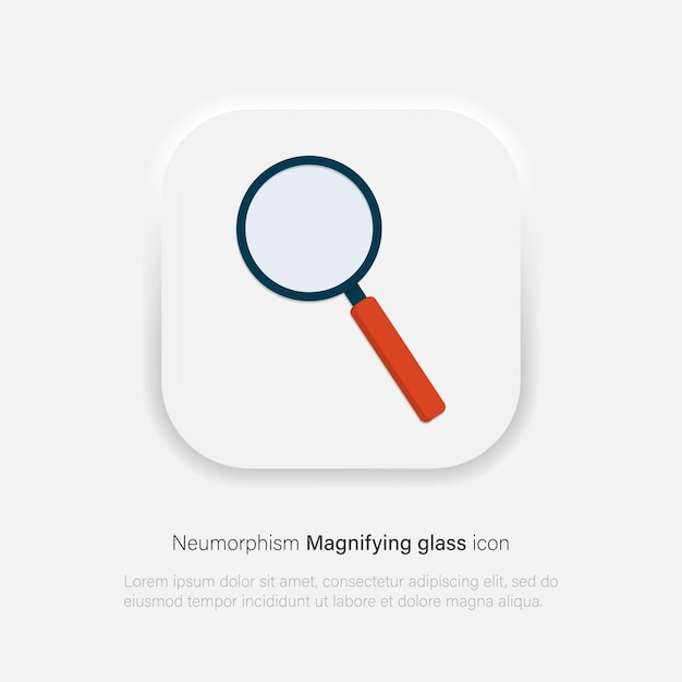 Magnifying glass icon in neumorphism style Magnifier loupe symbol isolated Search or zoom sign Vector EPS 10