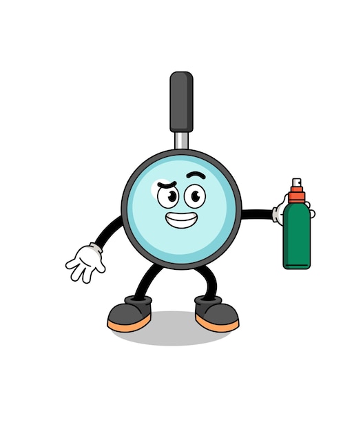 Magnifying glass illustration cartoon holding mosquito repellent