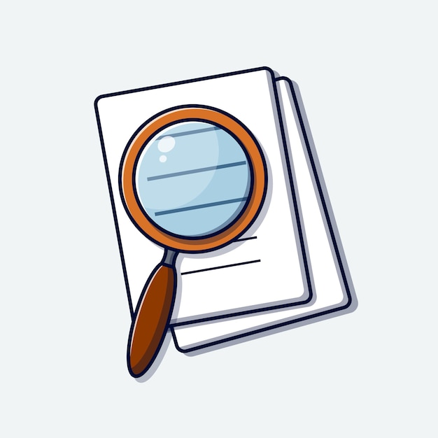 Vector magnifying glass illustration searching illustration with magnifying glass and paper icon