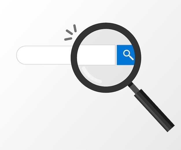 The magnifying glass is facing the search bar and the webpage prompts to search
