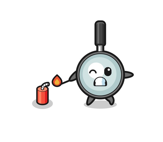 magnifying glass mascot illustration playing firecracker
