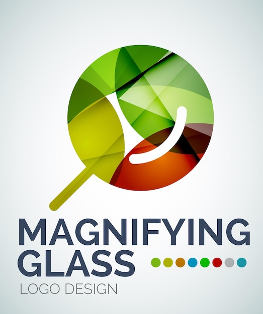 Magnifying glass ogo design made of color pieces