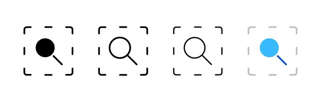 magnifying glass in rectangle icons different styles magnifying glass in a rectangle set of buttons vector icons