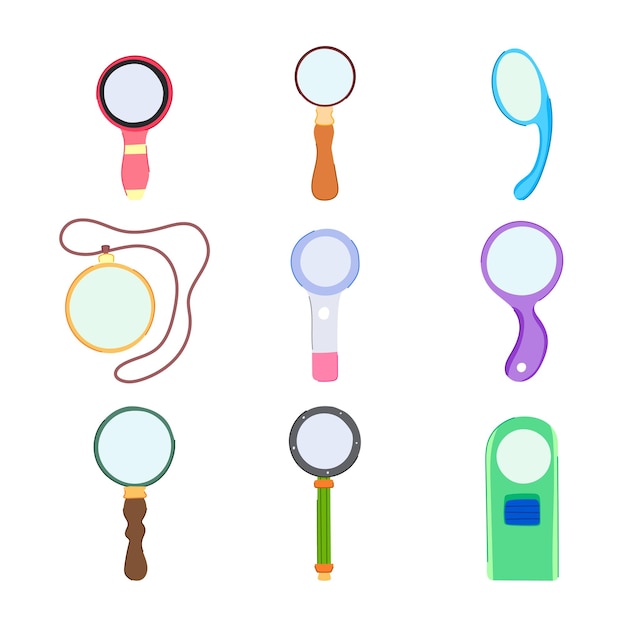 Magnifying glass set cartoon vector illustration