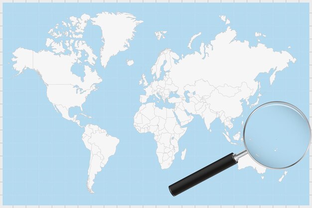 Vector magnifying glass showing a map of tuvalu on a world map