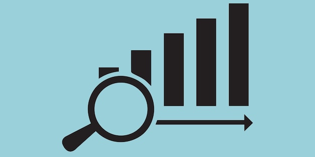 Vector magnifying glass showing rising chart bar graph