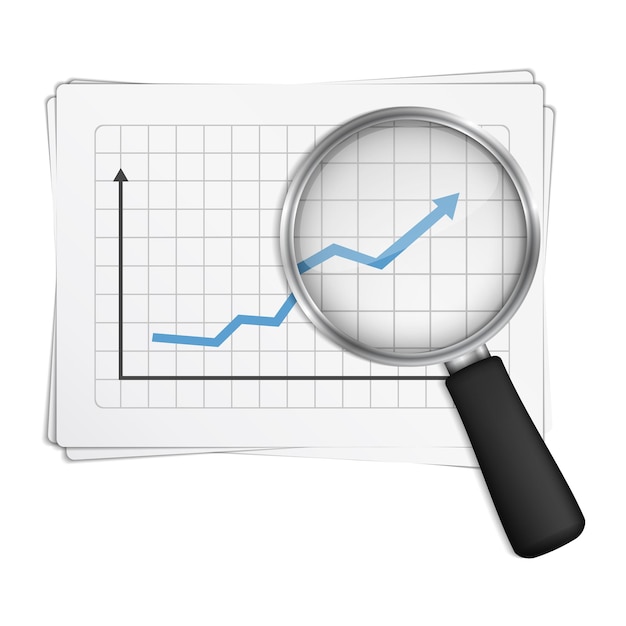 Magnifying glass showing rising chart vector eps10 illustration